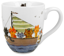 Kubek porcelanowy XXL Koci Świat Marynarze 1000 ml z kolorowym wzorem kotów na łódce.