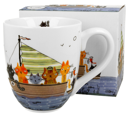 Zestaw kubka porcelanowego XXL Koci Świat Marynarze 1000 ml w ozdobnym pudełku prezentowym.