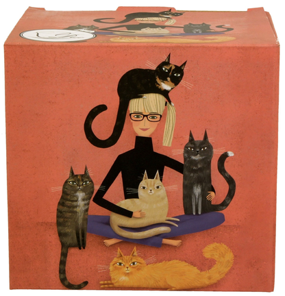 Ozdobne pudełko prezentowe z motywem Cindy i kotów do kubka porcelanowego.