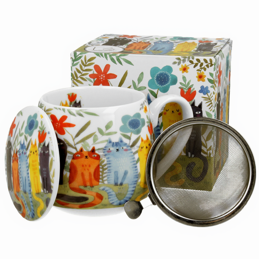 Kubek baryłka z zaparzaczem Koty Ogrodowe - 430 ml