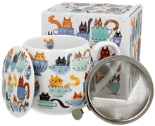 Zestaw kubek baryłka Koty w Filiżankach 430 ml z zaparzaczem, pokrywką i pudełkiem prezentowym.