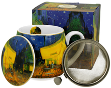 Zaparzacz ze stali nierdzewnej i porcelanowa pokrywka w zestawie z kubkiem baryłka.