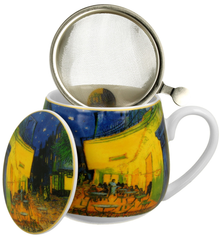 Komplet: kubek baryłka 430 ml z zaparzaczem i przykrywką, wzór Terrace At Night.