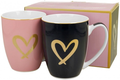 Komplet dwóch kubków Złote Serduszko w pudełku prezentowym.