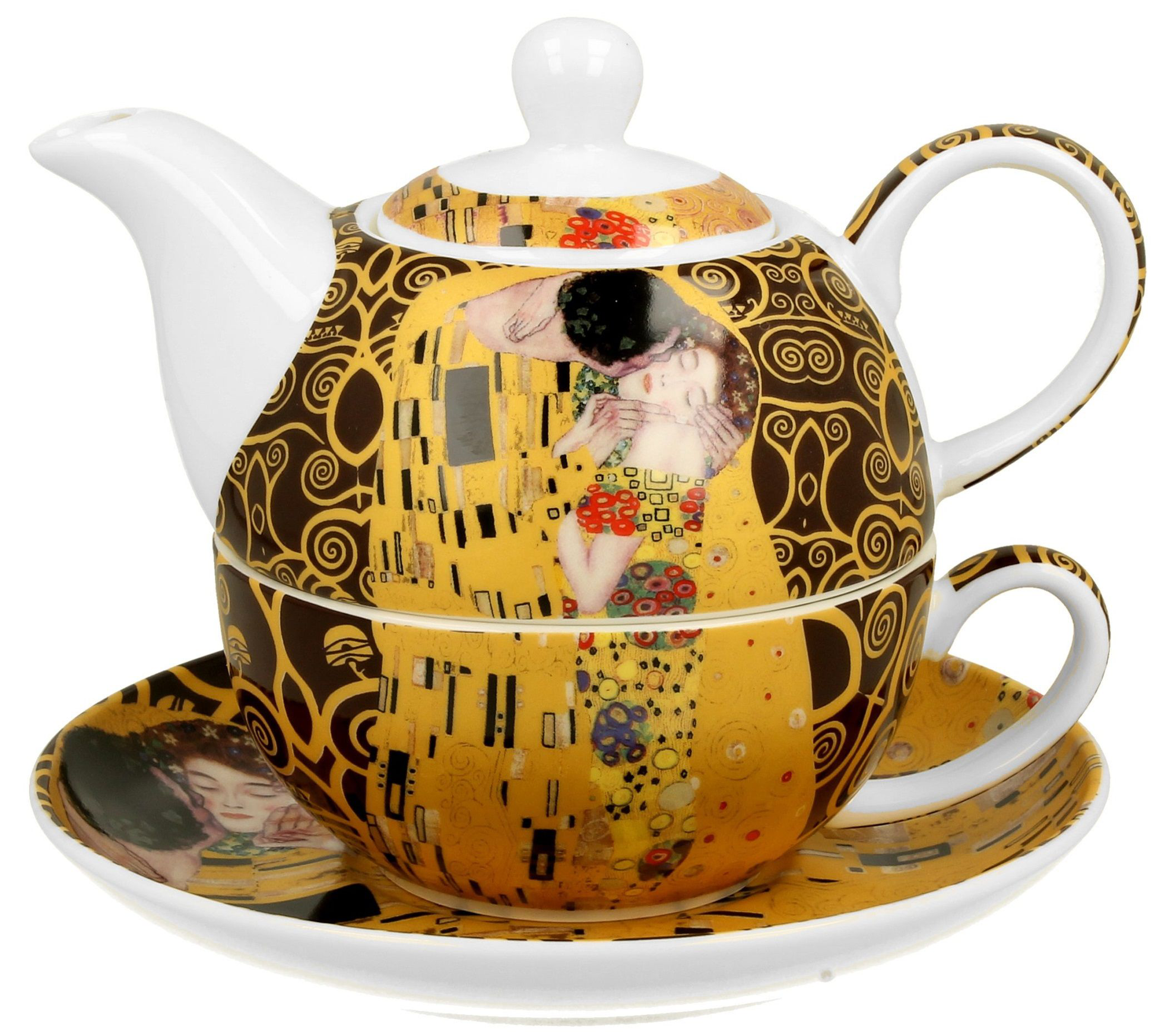 Filiżanka i dzbanek The Kiss Brown z metalowym zaparzaczem w komplecie.