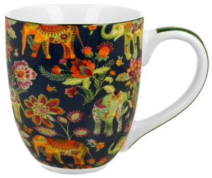 Kubek porcelanowy XXL Ankar Blue 1000 ml z orientalnym wzorem słoni i kwiatów.
