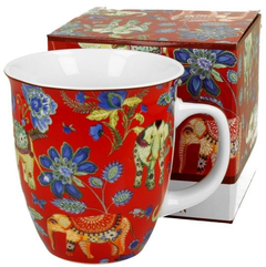 Zestaw kubek porcelanowy Ankur Red 650 ml z dekoracyjnym pudełkiem w tym samym wzorze.