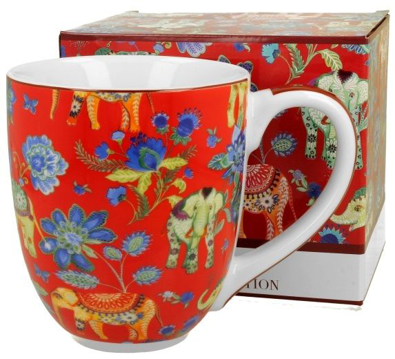 Zestaw kubek porcelanowy XXL Ankur Red 1000 ml z dekoracyjnym pudełkiem w tym samym wzorze.