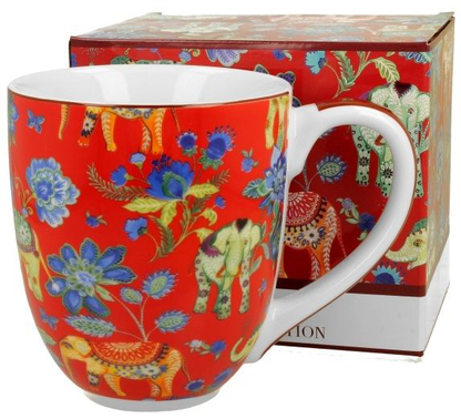 Zestaw kubek porcelanowy XXL Ankur Red 1000 ml z dekoracyjnym pudełkiem w tym samym wzorze.