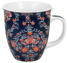 Kubek porcelanowy Manu Blue 650 ml z motywem kwiatowym na granatowym tle – idealny do kawy i herbaty.