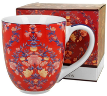 Kubek porcelanowy XXL Manu Red 1000 ml z kwiatowym wzorem na czerwonym tle.