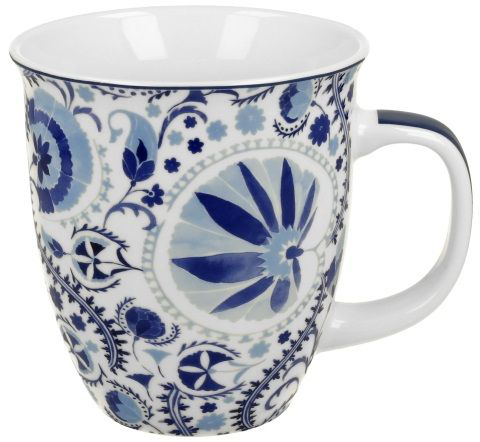 Kubek porcelanowy 650 ml Naresh Blue z granatowo-błękitnym wzorem kwiatowym – widok z przodu.