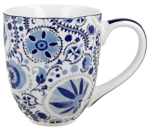 Kubek porcelanowy XXL Naresh Blue 1000 ml z niebieskim ornamentem.