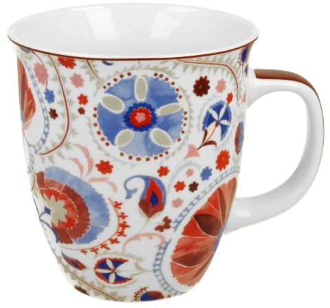 Porcelanowy kubek Naresh Red 650 ml z bogatym czerwono-błękitnym motywem – idealny do kawy i herbaty.
