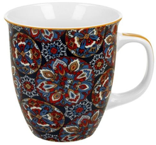 Kubek porcelanowy Ranak Blue 650 ml z kolorowym ornamentem w odcieniach granatu, czerwieni i złota.