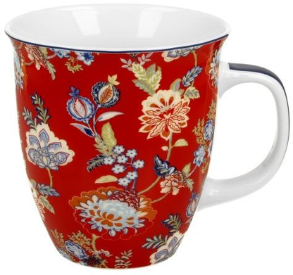 Kubek porcelanowy Sahat Red – 650 ml z intensywnie czerwonym tłem i kwiatowym motywem.