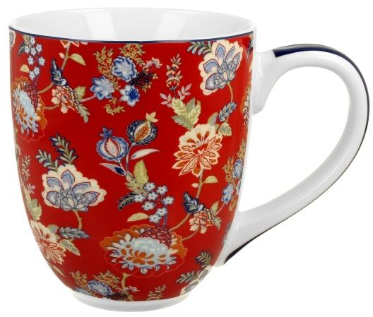 Duży porcelanowy kubek 1000 ml z czerwonym tłem i bogatymi kwiatowymi motywami.