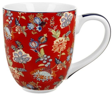 Duży porcelanowy kubek 1000 ml z czerwonym tłem i bogatymi kwiatowymi motywami.