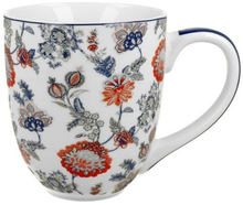 Porcelanowy kubek Sahat White 1000 ml z kwiatowym wzorem w odcieniach czerwieni i granatu.