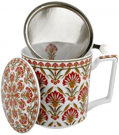 Kubek porcelanowy Carnatio 400 ml z metalowym zaparzaczem i pokrywką