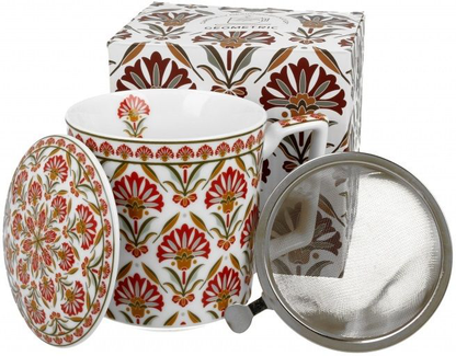 Zestaw kubek porcelanowy Carnatio z zaparzaczem, pokrywką i pudełkiem