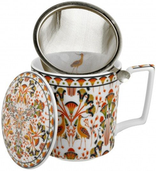 Kubek porcelanowy Heron 400 ml z metalowym zaparzaczem i pokrywką