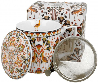 Zestaw kubek porcelanowy Heron z zaparzaczem, pokrywką i pudełkiem