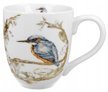 Porcelanowy kubek XXL 1000 ml z motywem zimorodka na gałęzi.