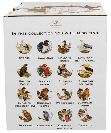 Pudełko prezentowe z kolekcji World of Birds, ozdobione grafikami różnych gatunków ptaków.