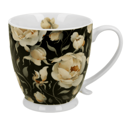 Kubek porcelanowy English Roses Black 510 ml bez zaparzacza, kremowe róże i biała stopka