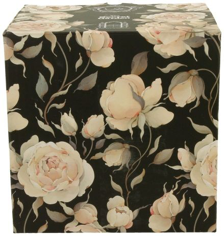 Pudełko ozdobne do kubka porcelanowego na stopce English Roses Black 510 ml w czarnym kolorze z motywem kremowych róż.