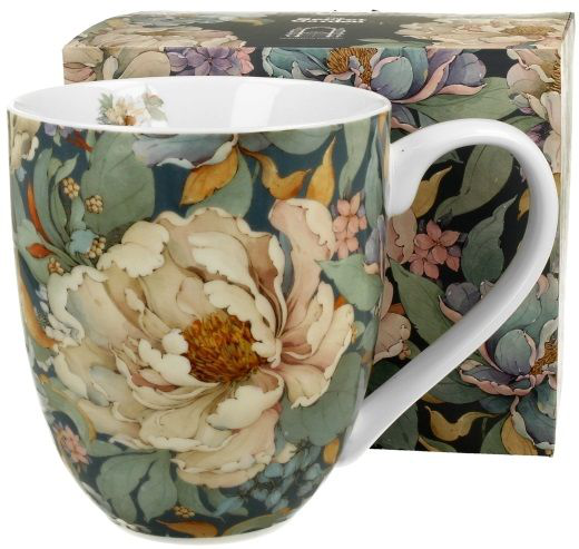 Zestaw: porcelanowy kubek Peony Blue 1000 ml wraz z dopasowanym pudełkiem prezentowym.