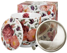 Zestaw porcelanowy kubek na stopce Spring Roses White 510 ml z pudełkiem prezentowym i zaparzaczem.