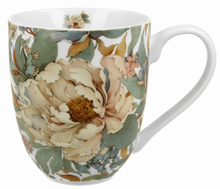 Kubek porcelanowy XXL Peony White 1000 ml z eleganckim kwiatowym wzorem piwonii.
