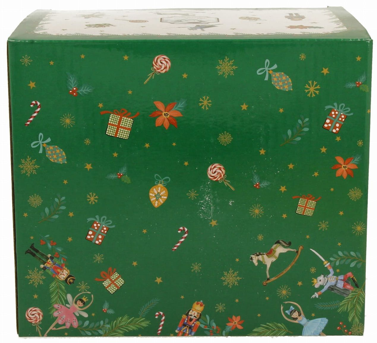 Zielone ozdobne pudełko porcelanowego kubka XXL Christmas Spirit z motywem świątecznym.