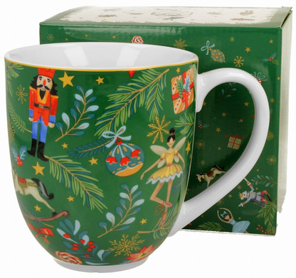 Duży kubek świąteczny Christmas Spirit 1000 ml z ozdobnym pudełkiem i bogatym wzorem bożonarodzeniowym.