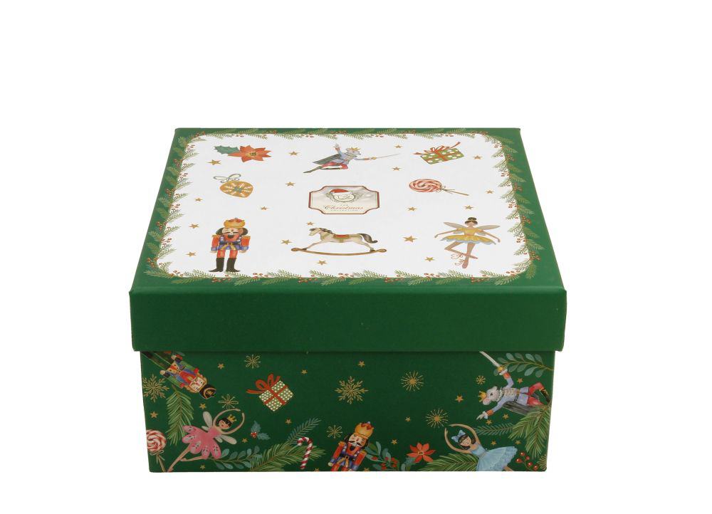 Zielone pudełko ozdobne z motywem świątecznym do filiżanki Christmas Spirit