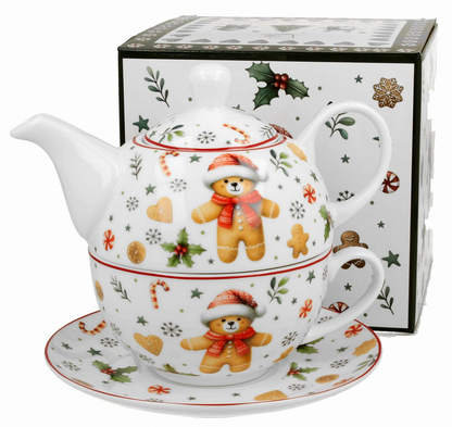Komplet Christmas Cuties – dzbanek, filiżanka i spodek w uroczym świątecznym opakowaniu.