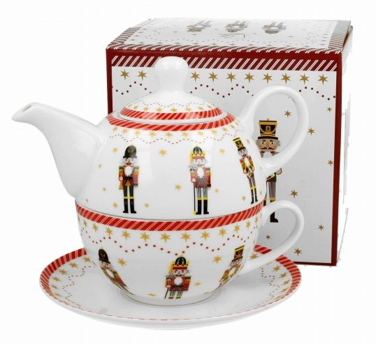 Komplet porcelanowy Christmas Nutcracker ze spodkiem i ozdobnym pudełkiem.