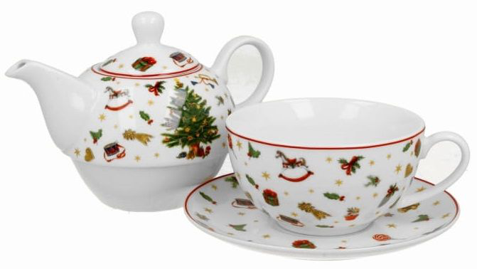 Komplet Christmas Tree – filiżanka, dzbanek i spodek w ozdobnym, świątecznym pudełku.