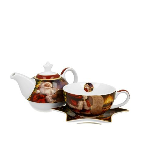 Zestaw Santa Letter z zaparzaczem ze stali nierdzewnej, dzbankiem i filiżanką.