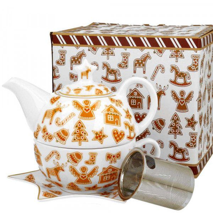 Zestaw filiżanka, dzbanek i spodek Gingerbread w pudełku prezentowym