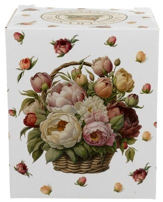 Ozdobne pudełko z motywem piwonii do kubka porcelanowego Kosz Kwiatów 360 ml.