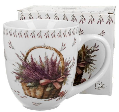 Zestaw kubka porcelanowego Kosz kwiatów Lawenda 1000 ml z dekoracyjnym pudełkiem.