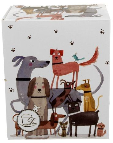 Ozdobne pudełko prezentowe z motywem psów do kubka porcelanowego Psi Świat.