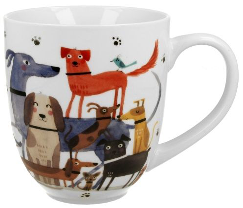 Porcelanowy kubek XXL Psi Świat 1000 ml z kolorowym wzorem przedstawiającym psy.