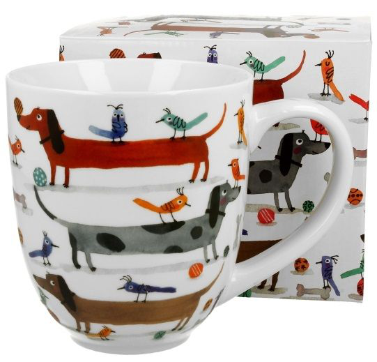Duży kubek porcelanowy Psi Świat Długie Psy 1000 ml wraz z ozdobnym pudełkiem.