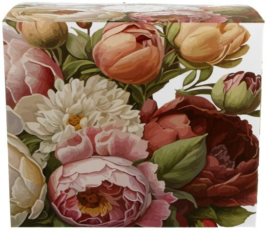 Pudełko prezentowe zdobione motywem kwiatów piwonii do kubka porcelanowego.