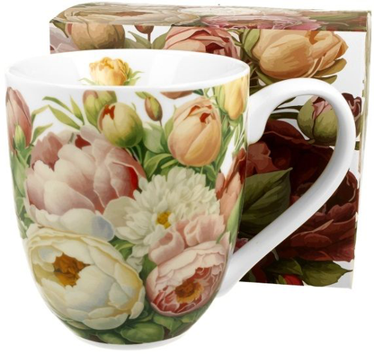 Zestaw: kubek porcelanowy XXL Piwonie 1000 ml i pudełko ozdobne z kwiatami.