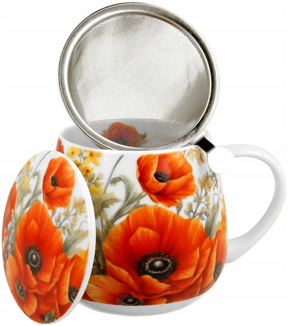 Kubek porcelanowy Maki 430 ml z zaparzaczem i pokrywką, widok z góry